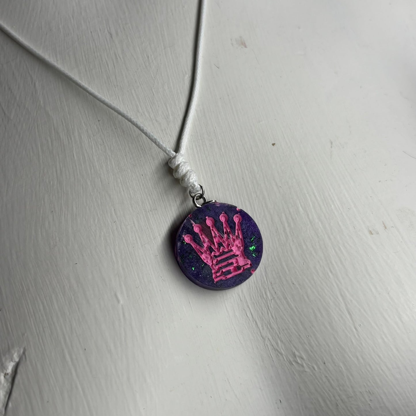 Sparkle Purple Queen - Handmade Resin Chess Necklace