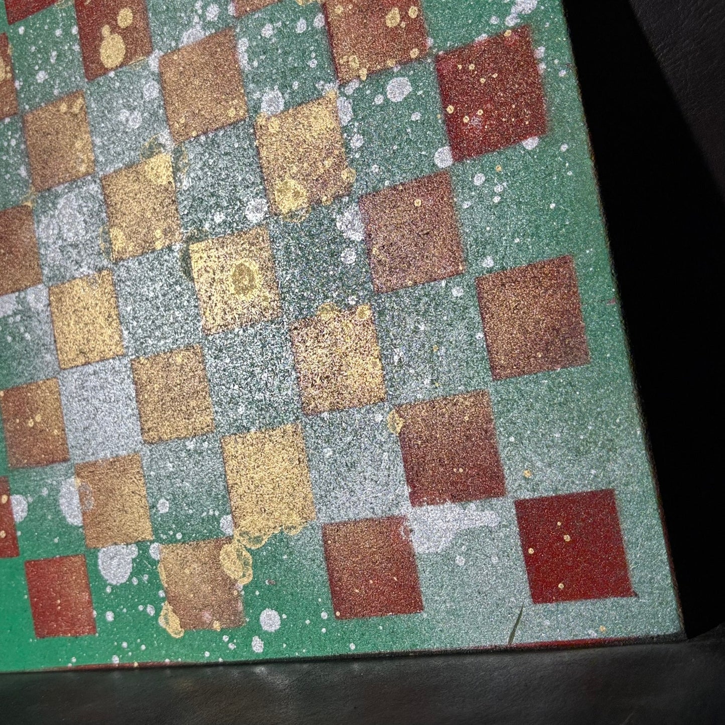 Splattered Green & Red - Painted Chess Board