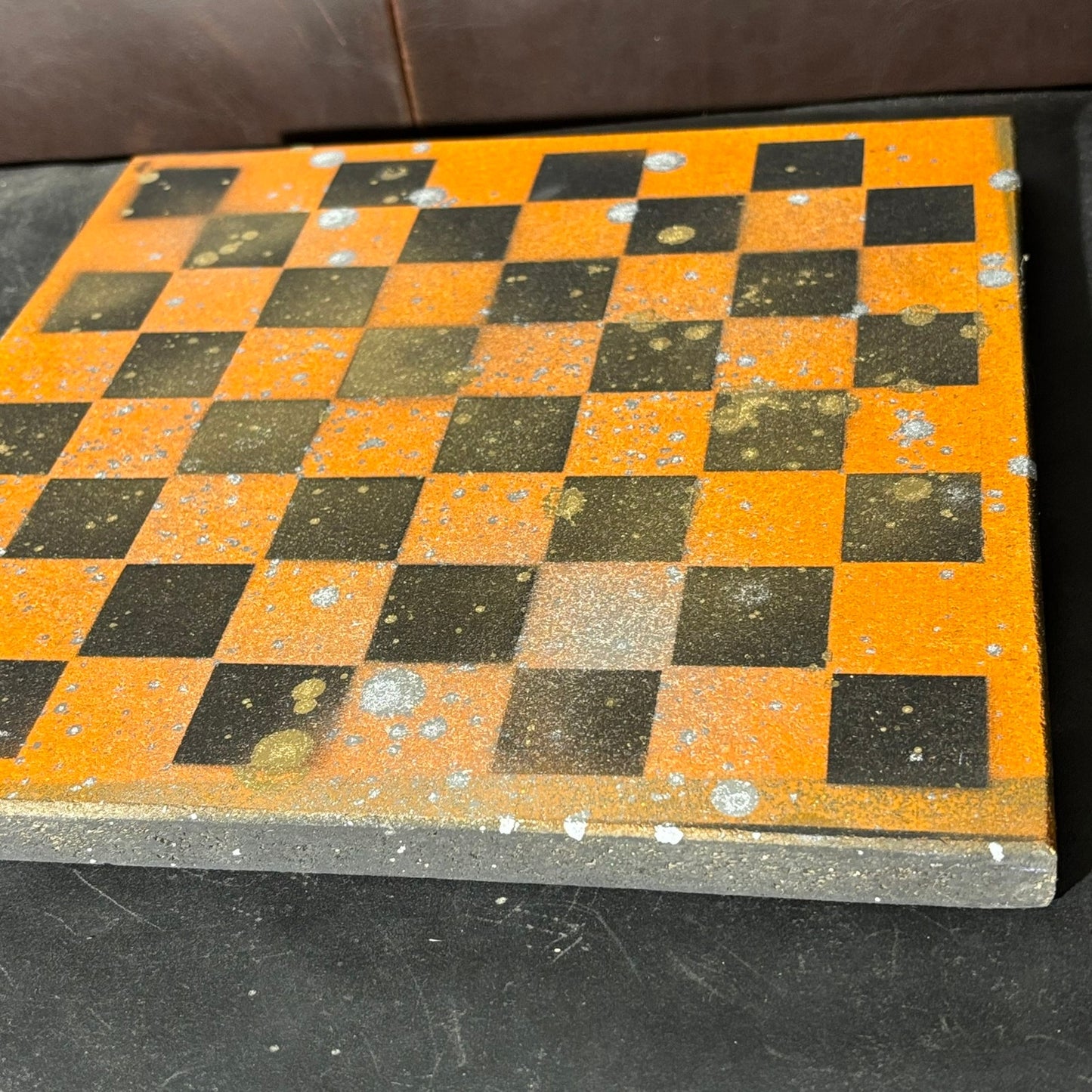 Orange Splatter - Painted Chess Board
