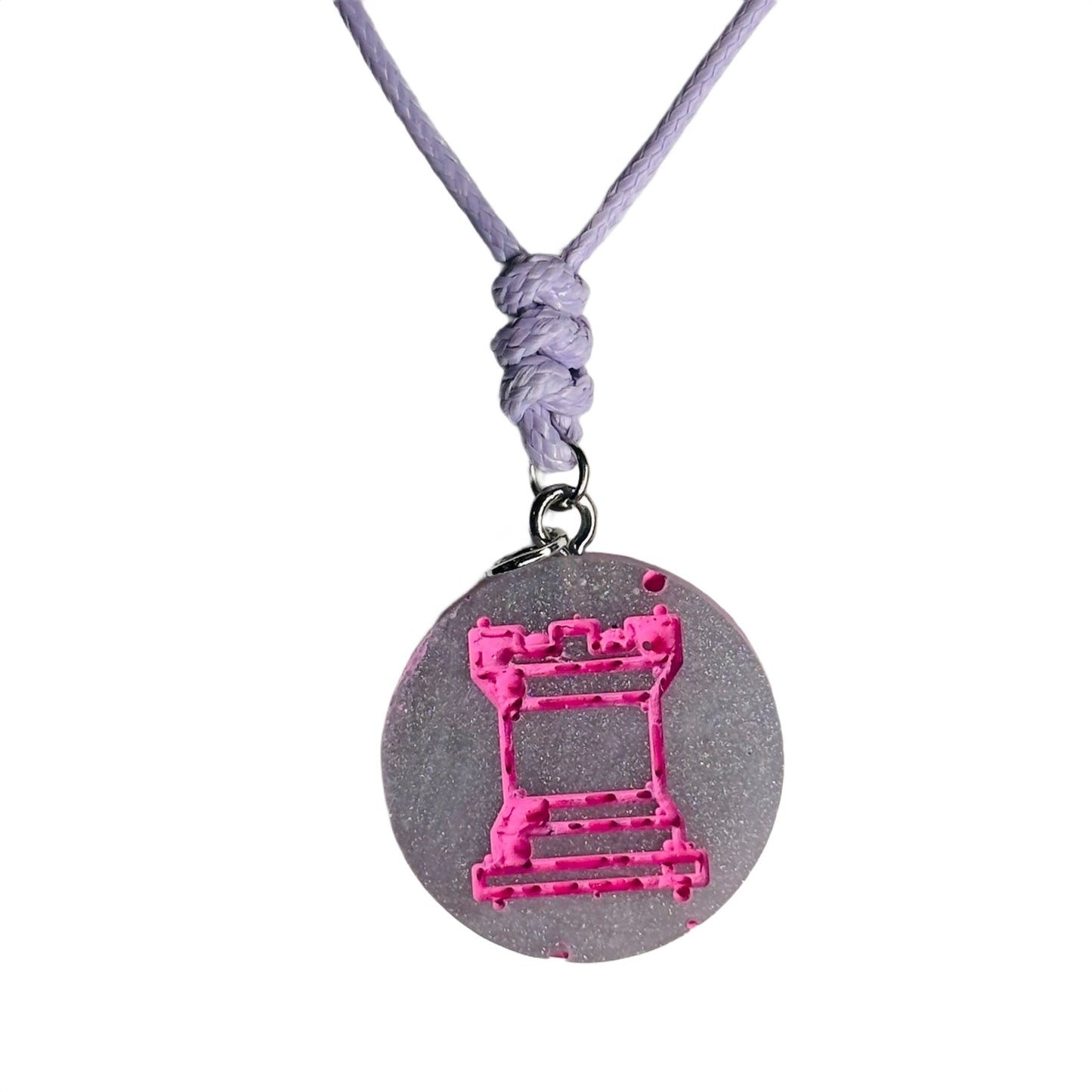 Purple & Pink Rook - Handmade Resin Chess Necklace