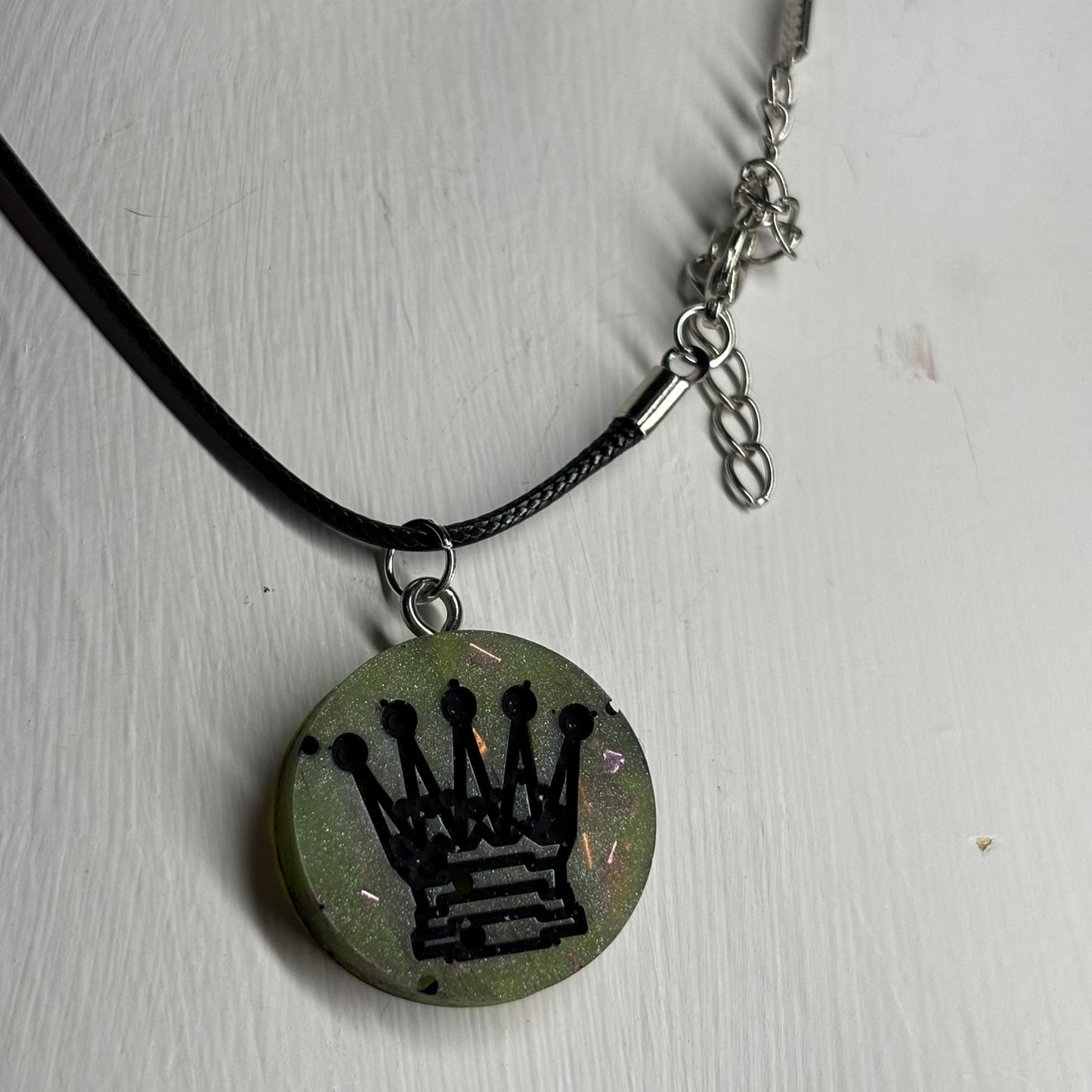 Dark Royalty Green Queen - Handmade Resin Chess Necklace