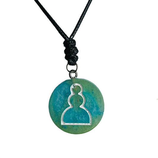 🎁 Aqua Pawn - Handmade Resin Chess Necklace (100% off)