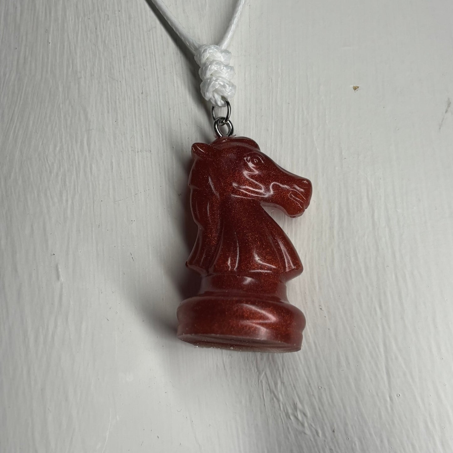Opal Fire Red Knight - Handmade Resin Chess Necklace