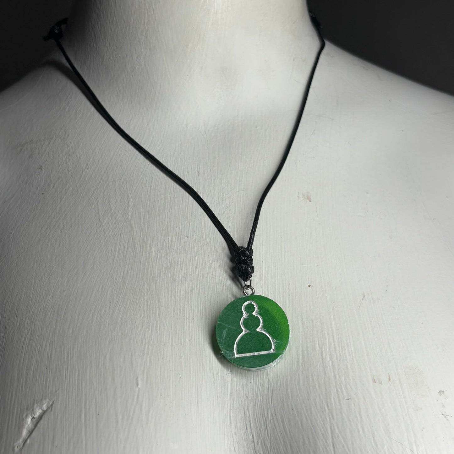 Simple Green Pawn - Handmade Resin Chess Necklace