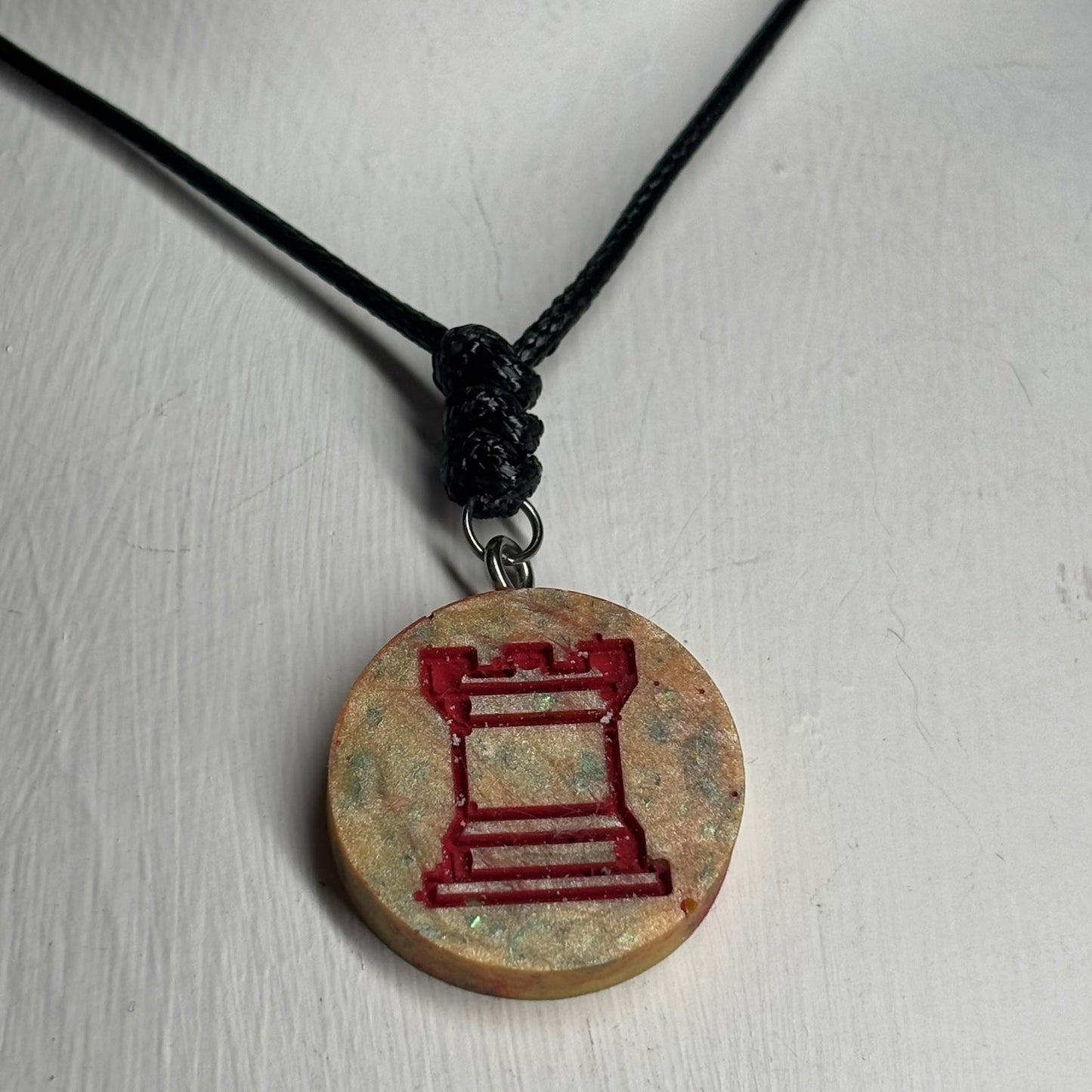 Yellow Royal Reds Rook - Handmade Resin Chess Necklace