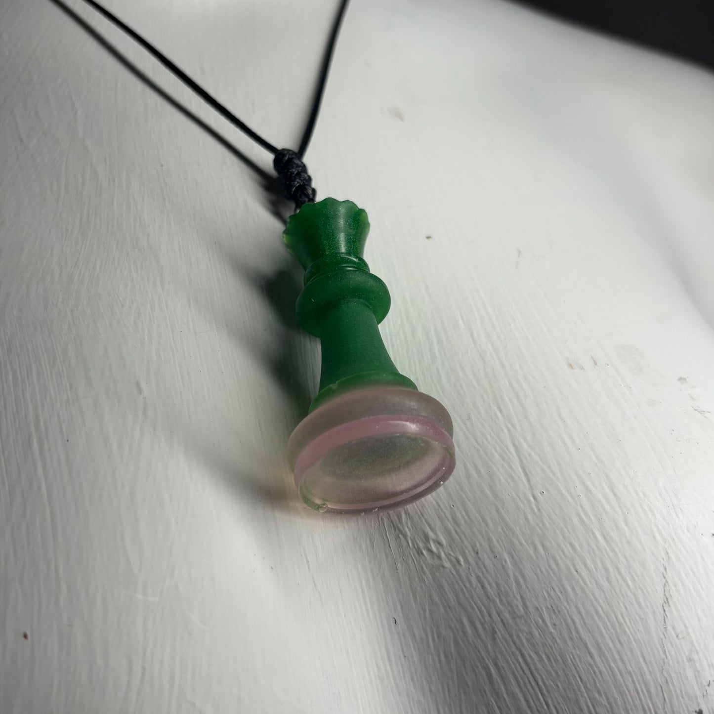 Solid Green Pink Bottom Queen - Handmade Resin Chess Necklace