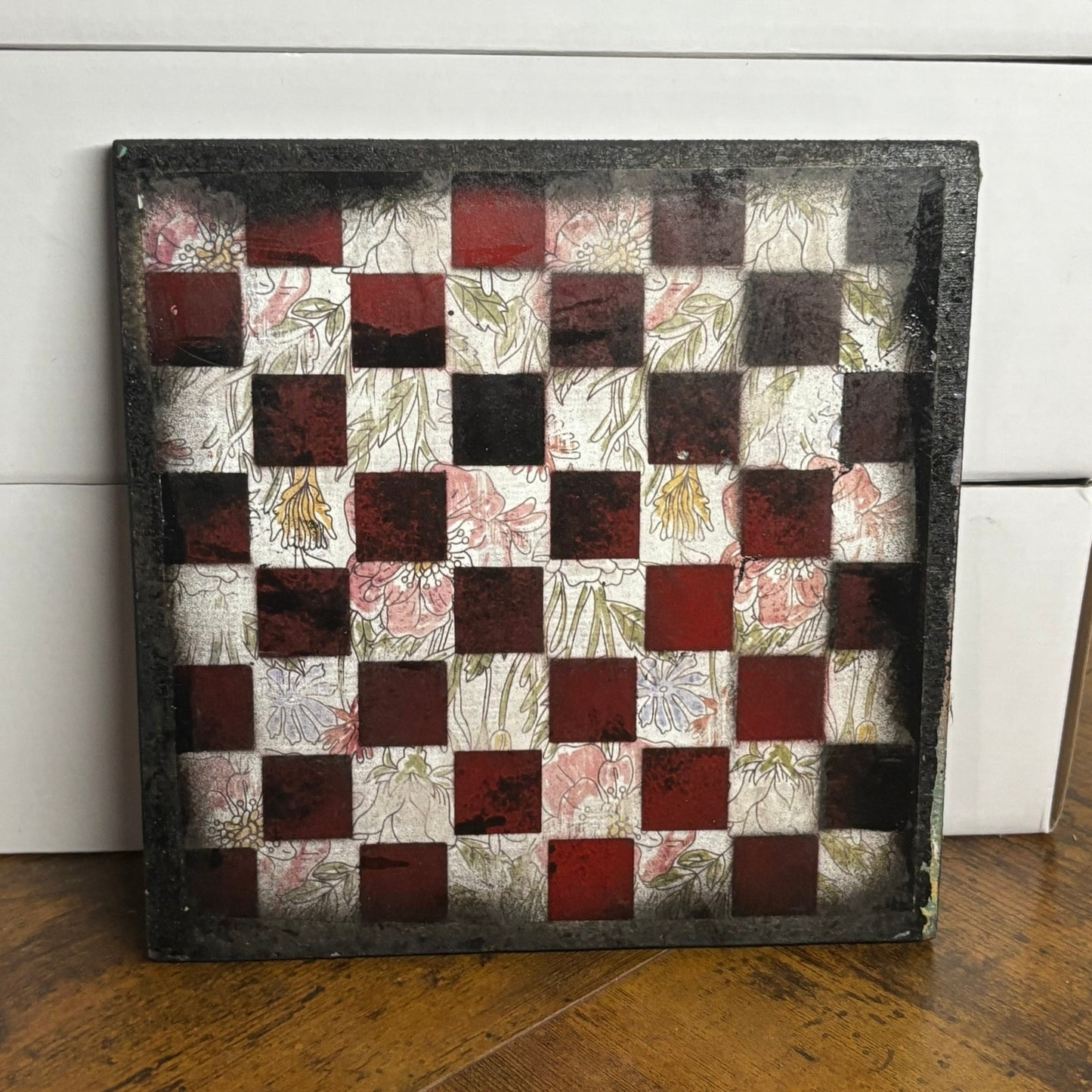Red & Black Chrome Drip - Painted Double Sided Chess Board