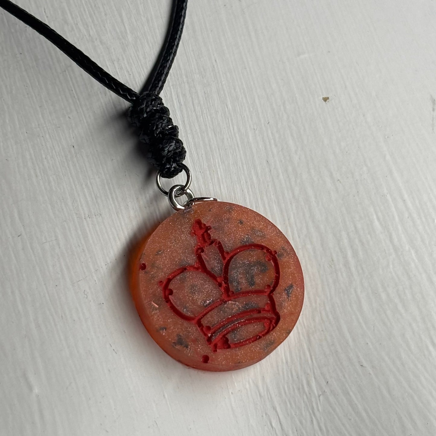 Orange Fire King - Handmade Resin Chess Necklace