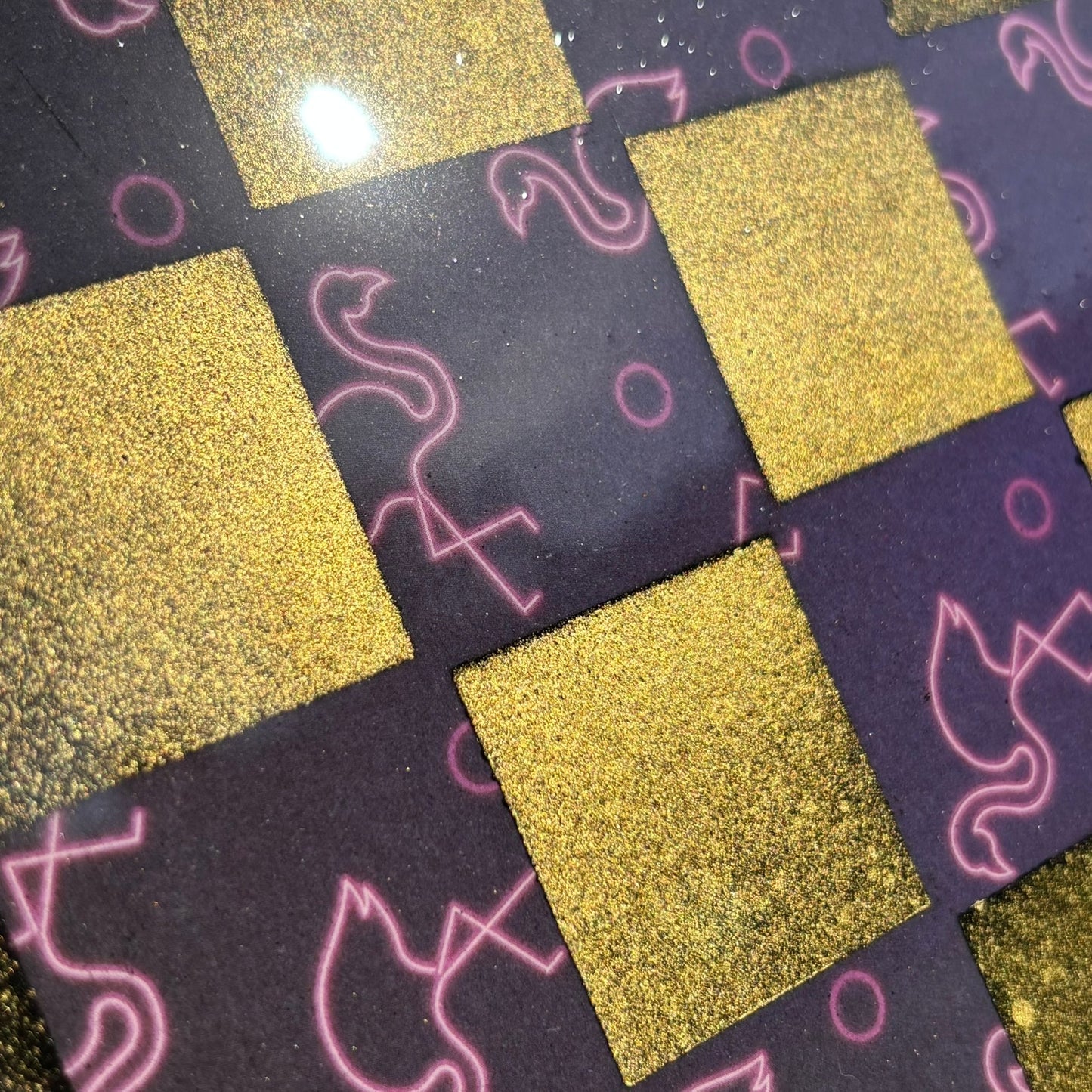 Golden Pink Flamingo - Resin Coated Chess Board