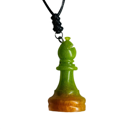 Green & Orange Bishop - Handmade Resin Chess Necklace