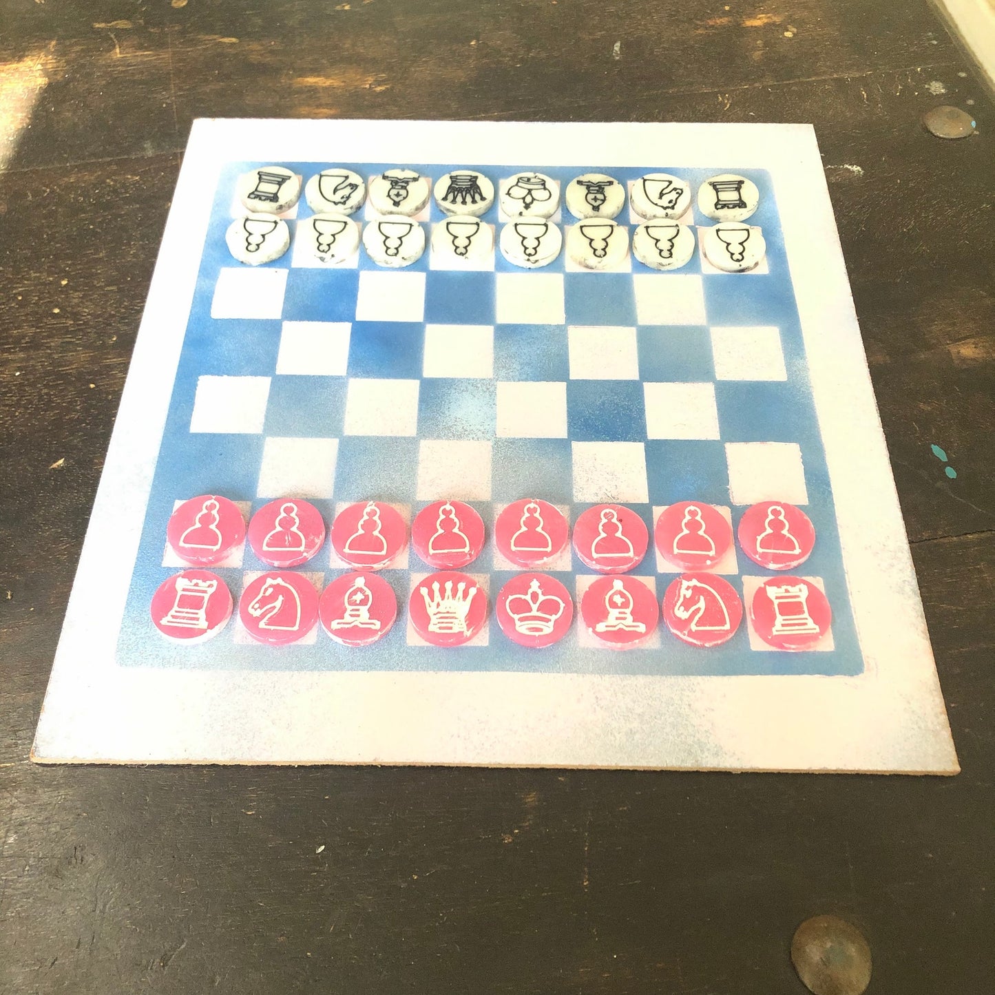 Cloudy Blue Pink - Painted Chess Set