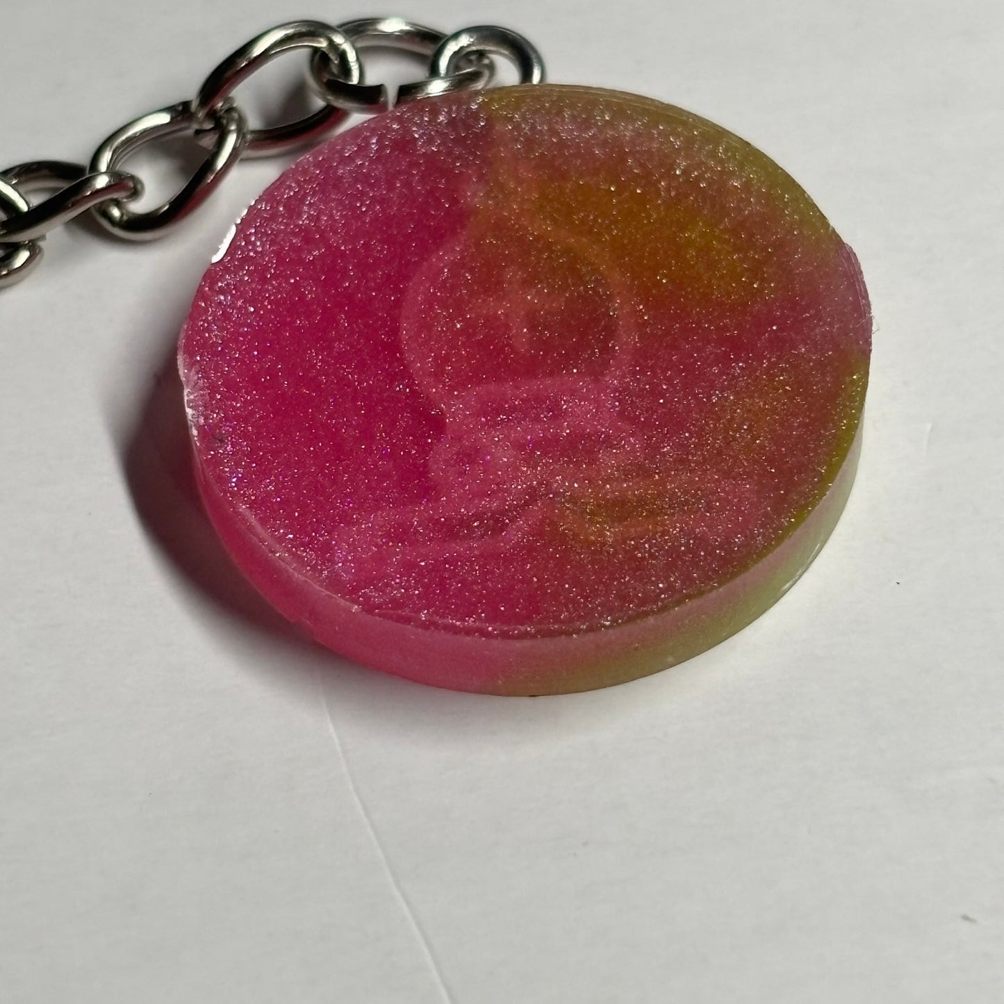 Pink Green Divide Handmade Resin Keychain - Flat Edition