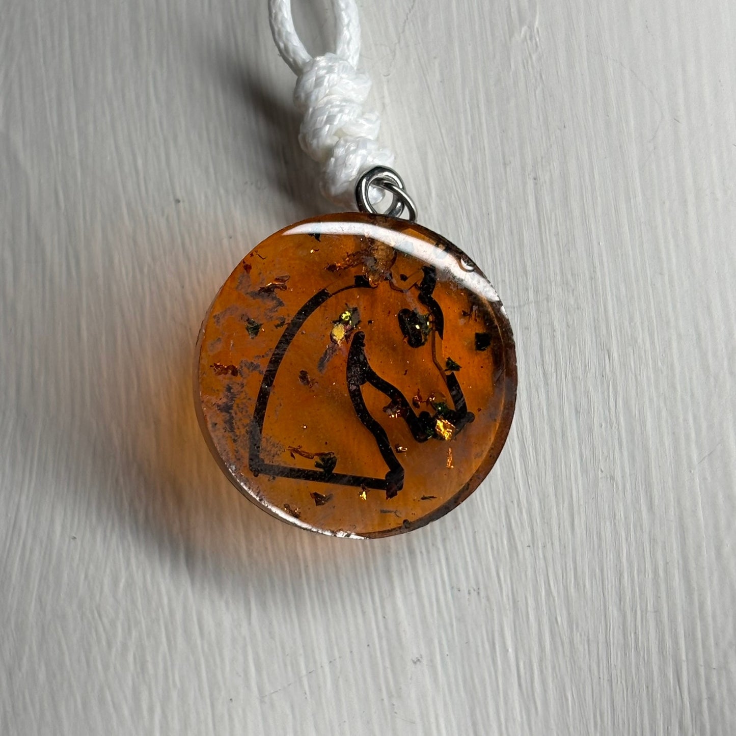 Translucent Amber Knight - Handmade Resin Chess Necklace
