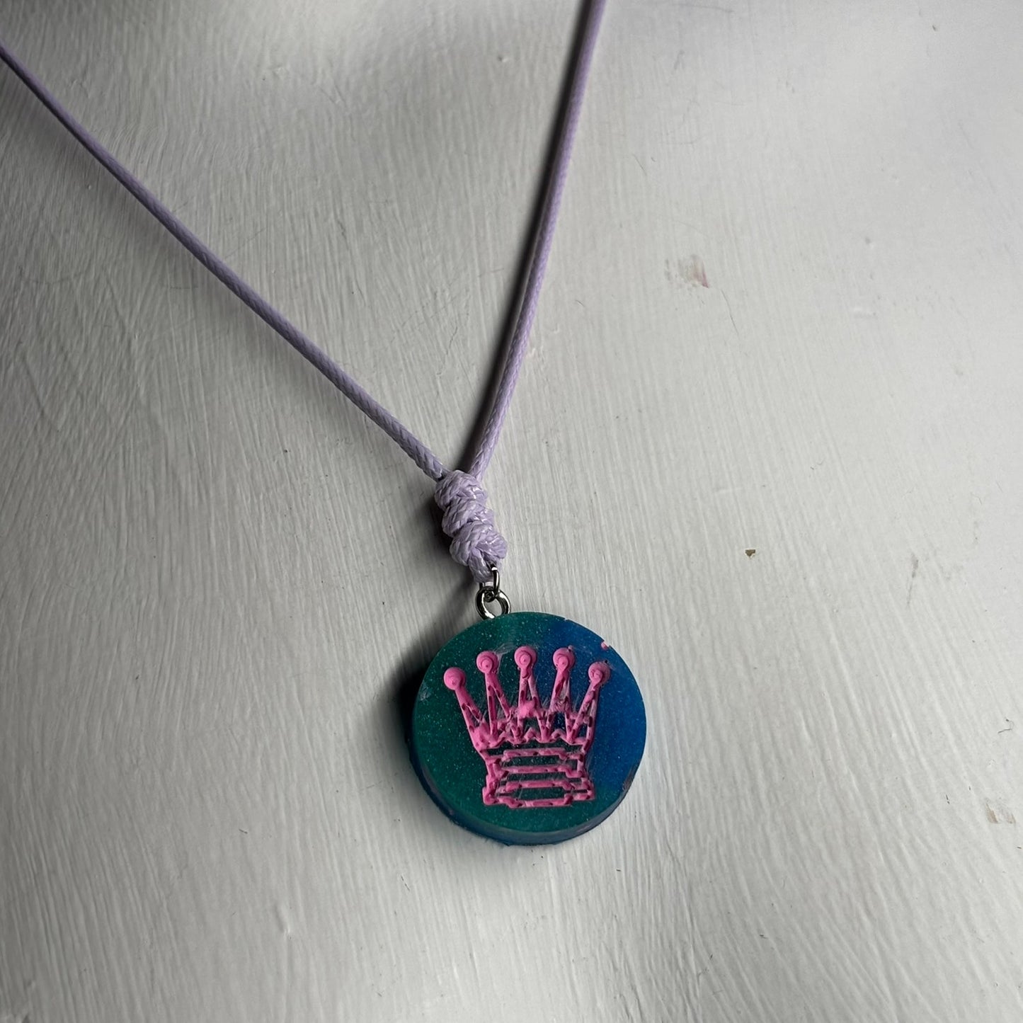 Blue Pink Queen - Handmade Resin Chess Necklace