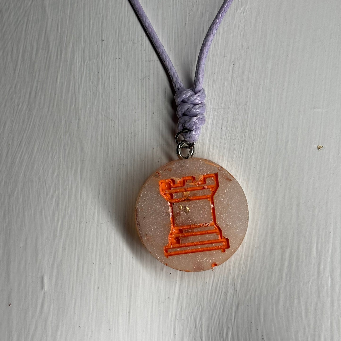 Crystal Orange Rook - Handmade Resin Chess Necklace