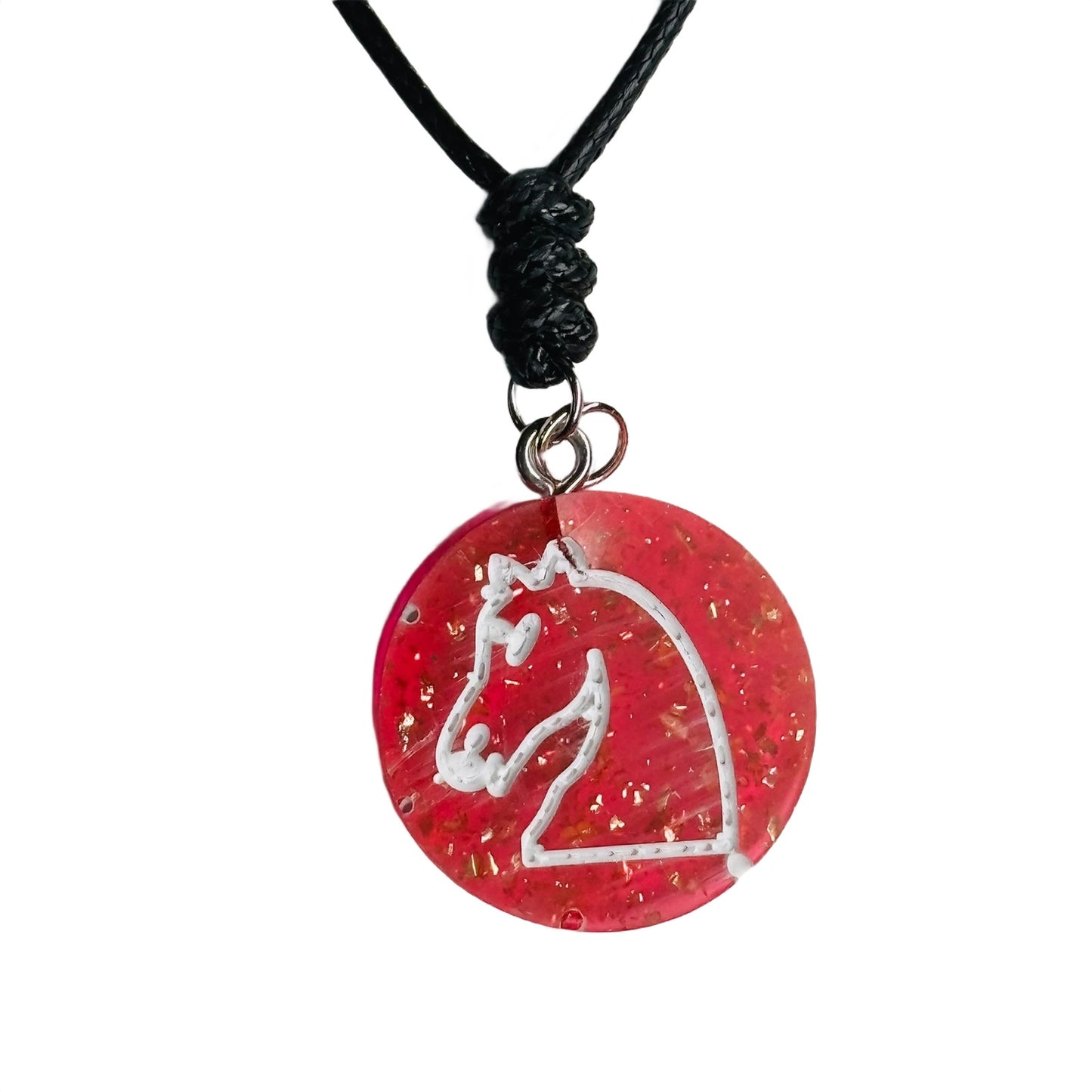 Red Sparkle Knight - Handmade Resin Chess Necklace