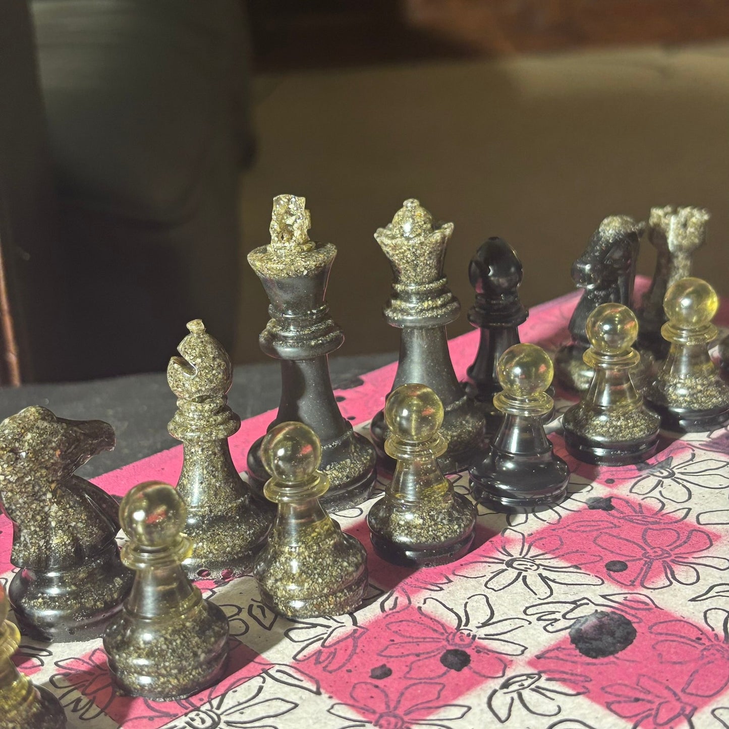 Pink & White Sketch - Scrapbook Chess Set
