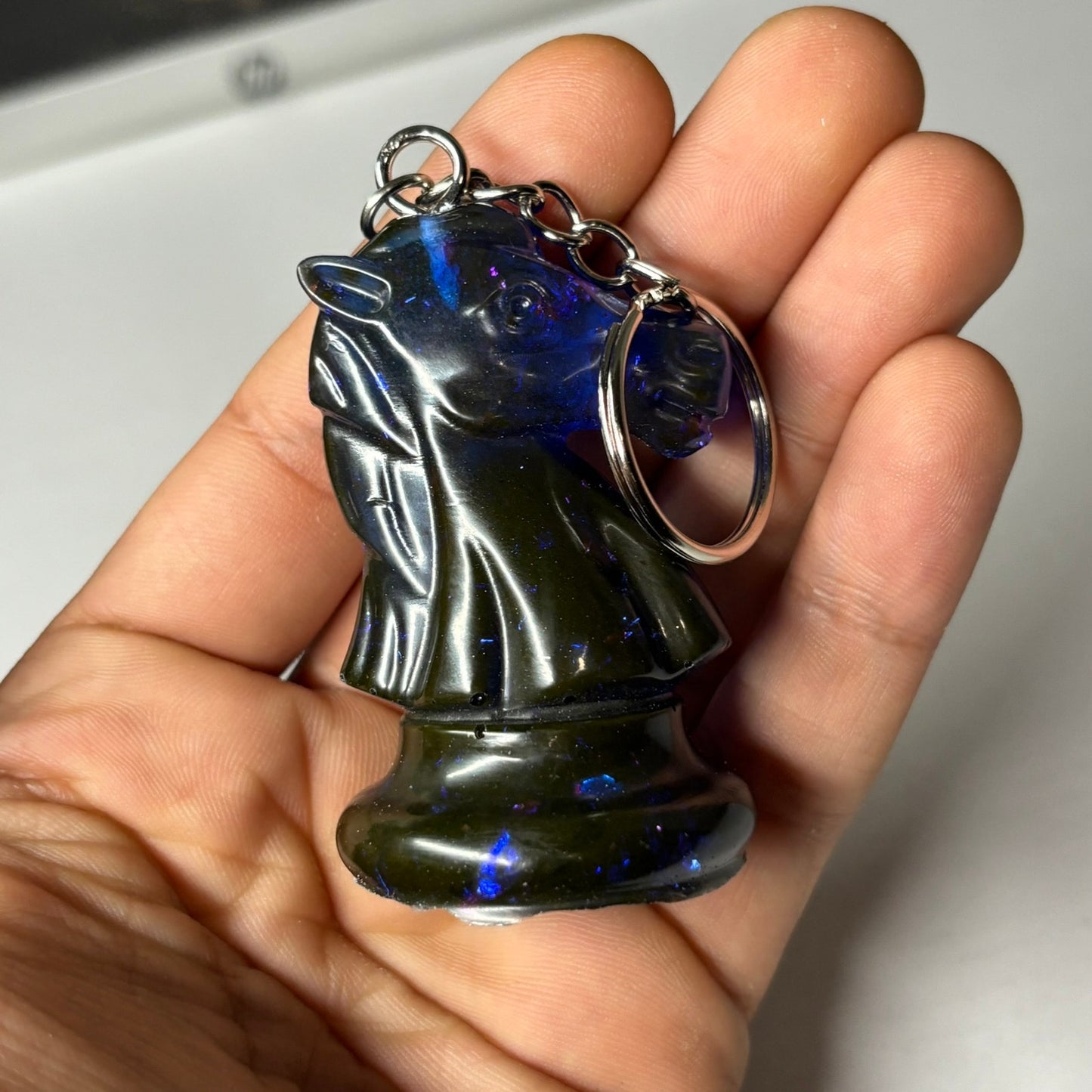 Deep Translucent Blue Knight - Handmade Resin Keychain - Large Edition