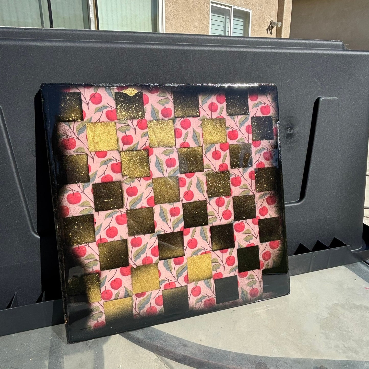 Golden Cherries - Resin Coated Chess Board
