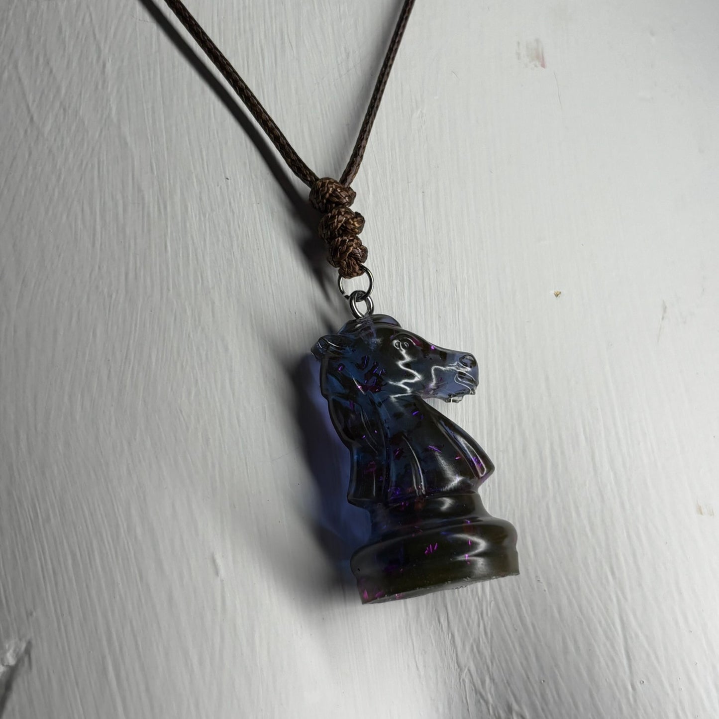 Transparent Blue Knight - Handmade Resin Chess Necklace