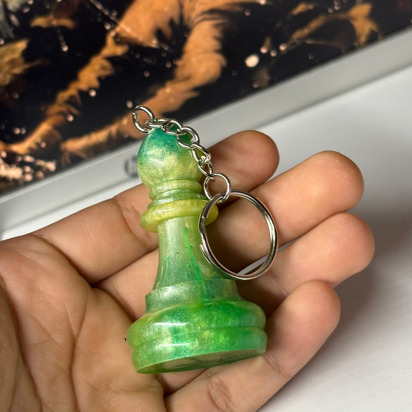 Lime Green Bishop Swirl - Handmade Resin Keychain - Large Edition
