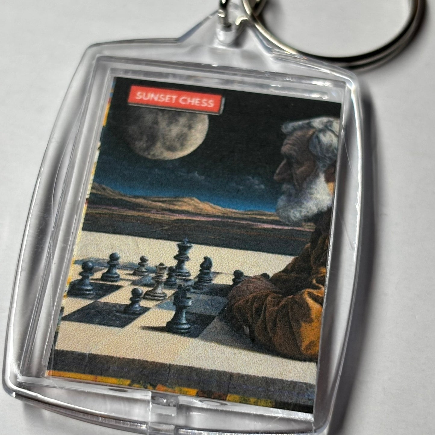 Solitary Games... - Sunset Chess Photo Keychain