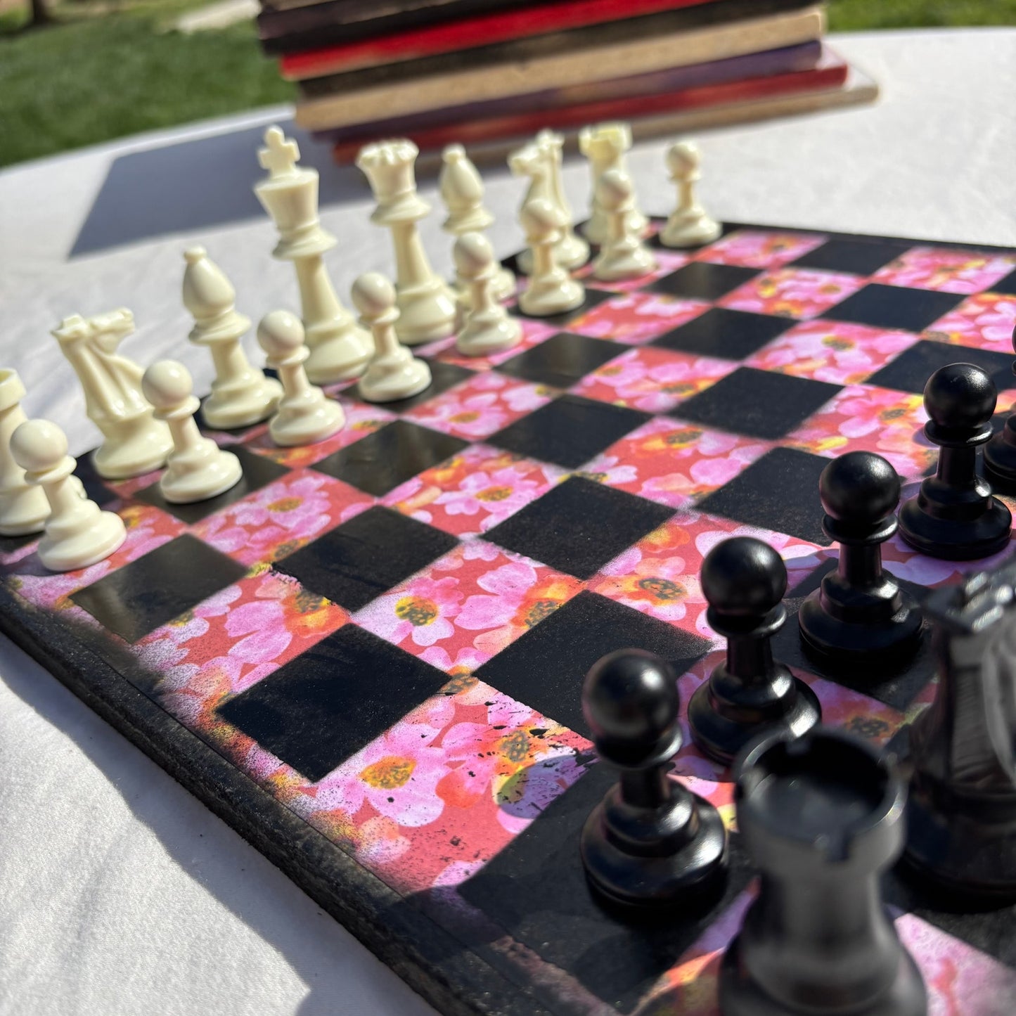 Pink Flowers - Scrapbook Chess Set