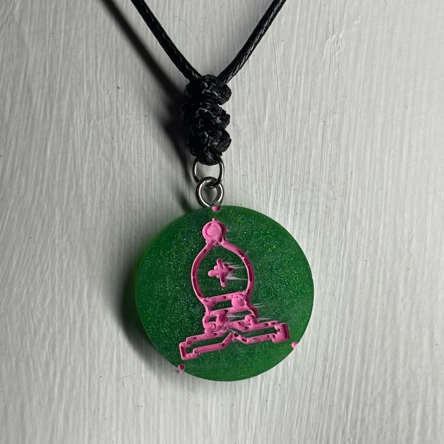 Green Pink Bishop - Handmade Resin Chess Necklace
