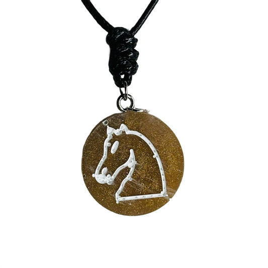 Bronze Yellow Knight - Handmade Resin Chess Necklace