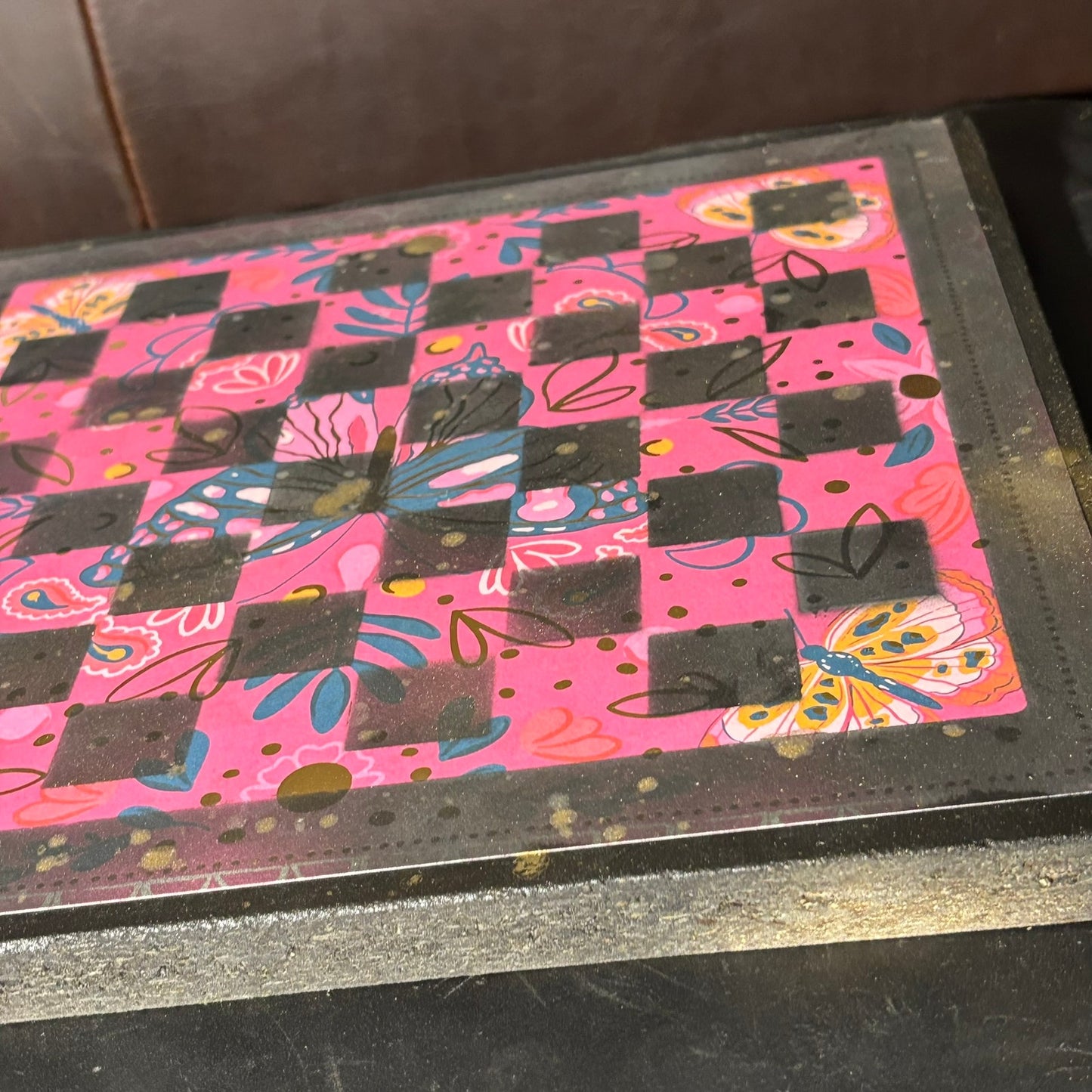 Pink Butterfly - Scrapbook Chess Board