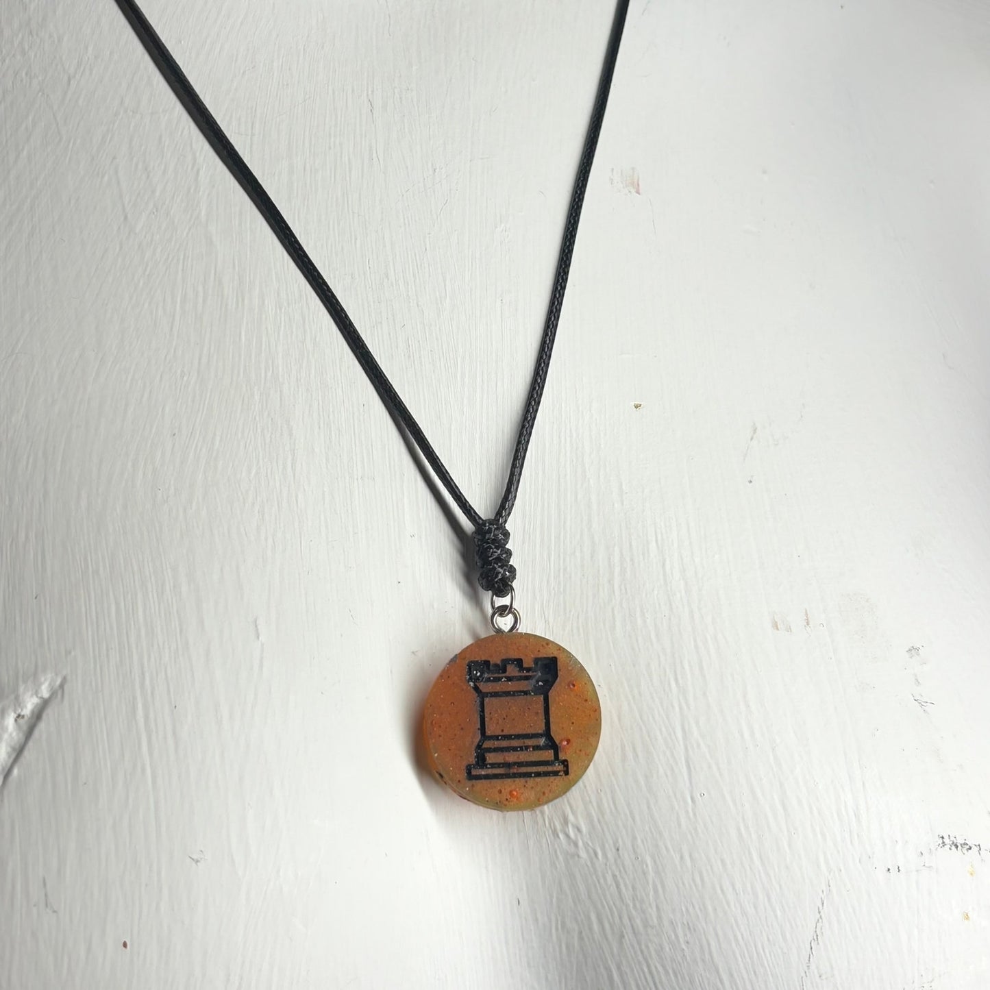 Orange Rook - Handmade Resin Chess Necklace