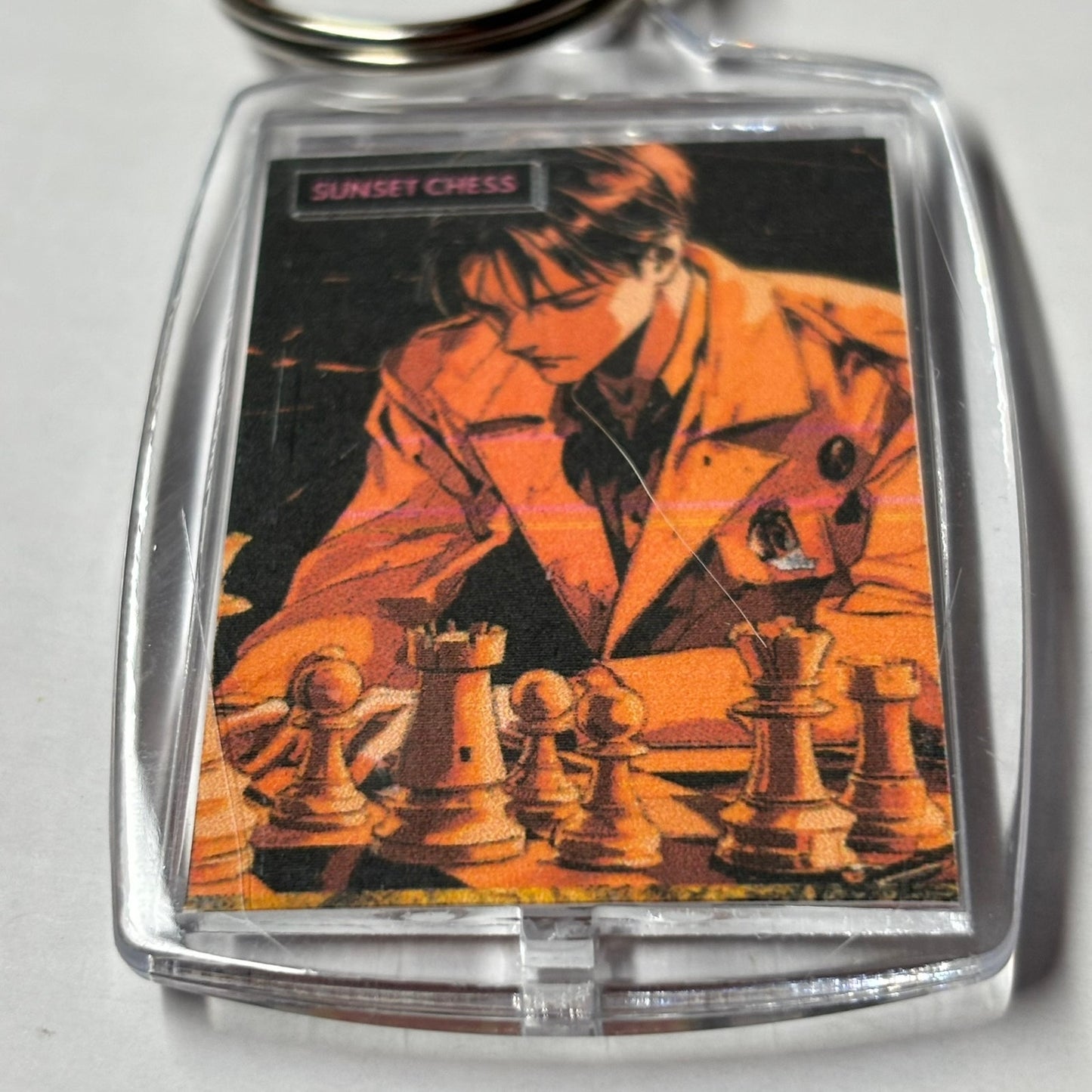Orange Anime Man - Sunset Chess Photo Keychain