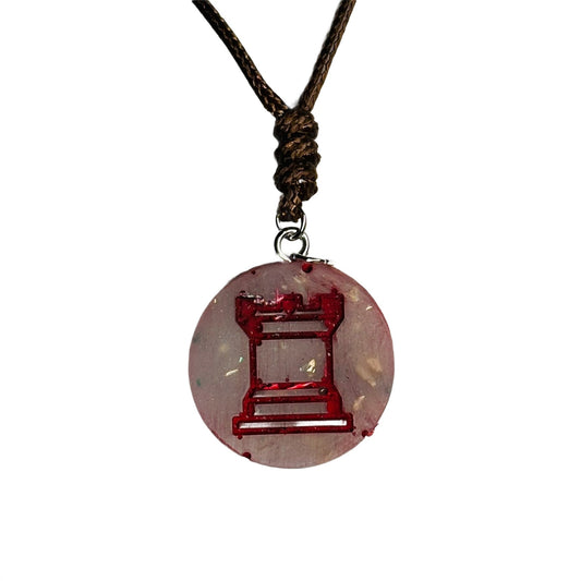 Crystal Red Rook - Handmade Resin Chess Necklace