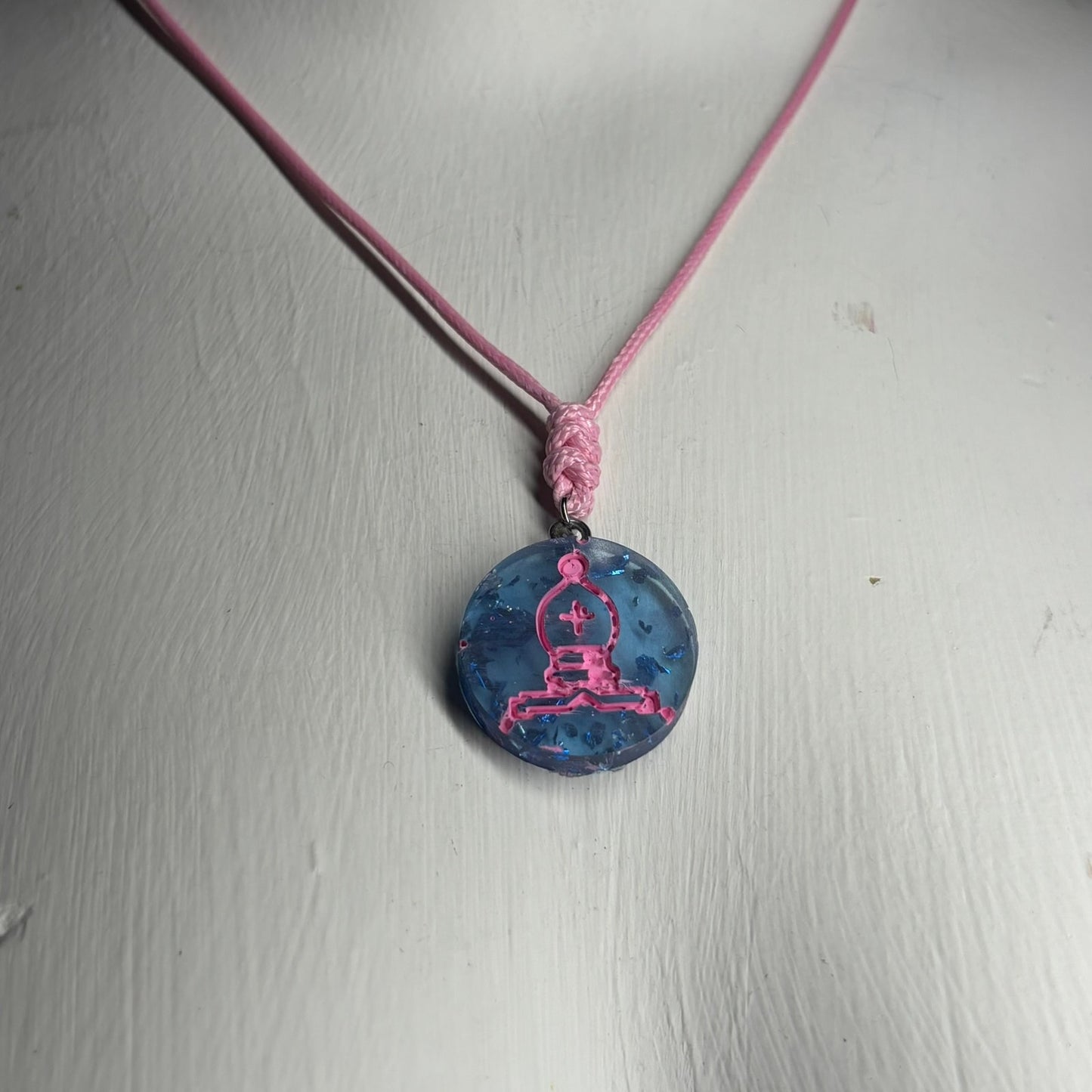 Vibrant Pink & Blue Bishop - Handmade Resin Chess Necklace