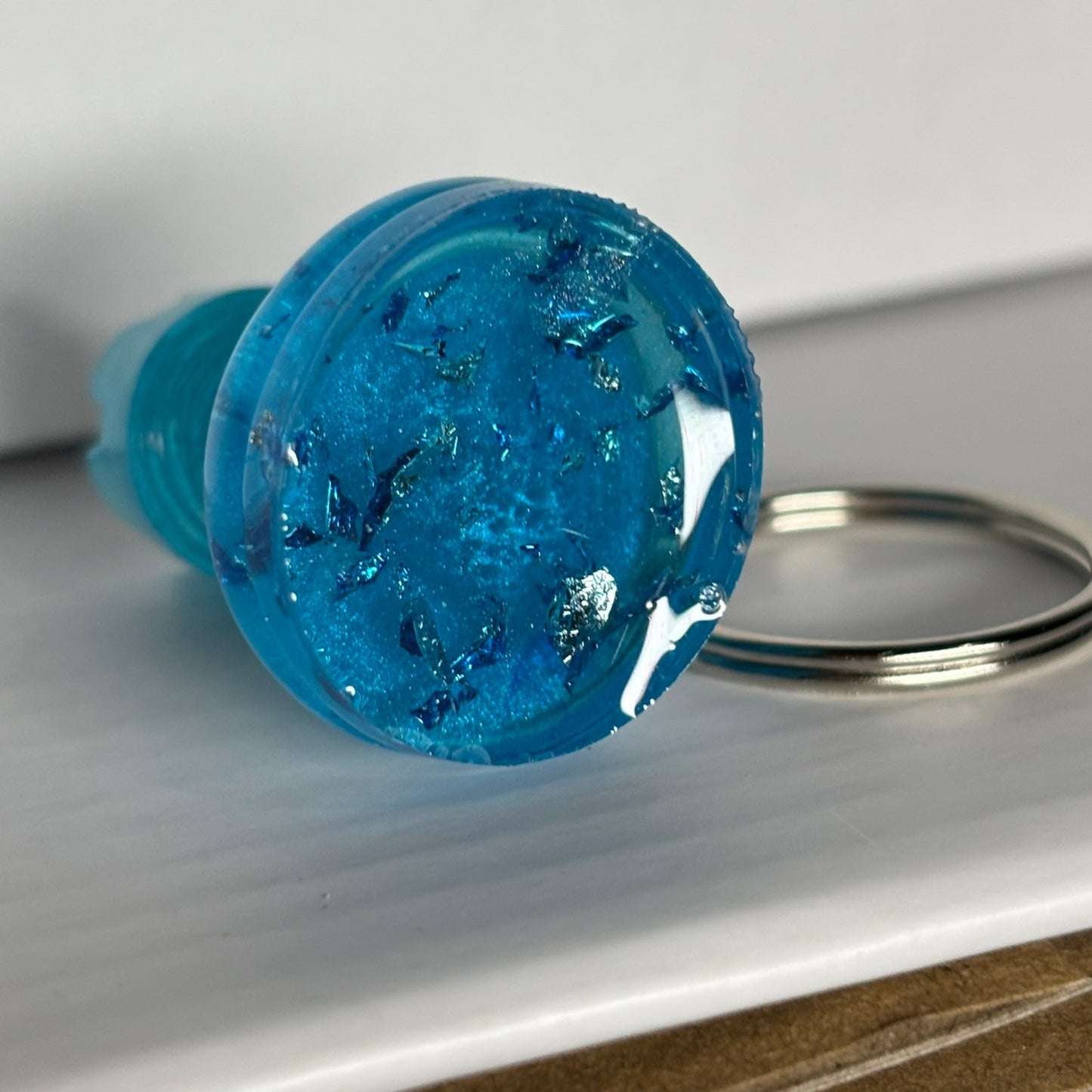 Blue Ice Rook Handmade Resin Keychain - One of a Kind Design
