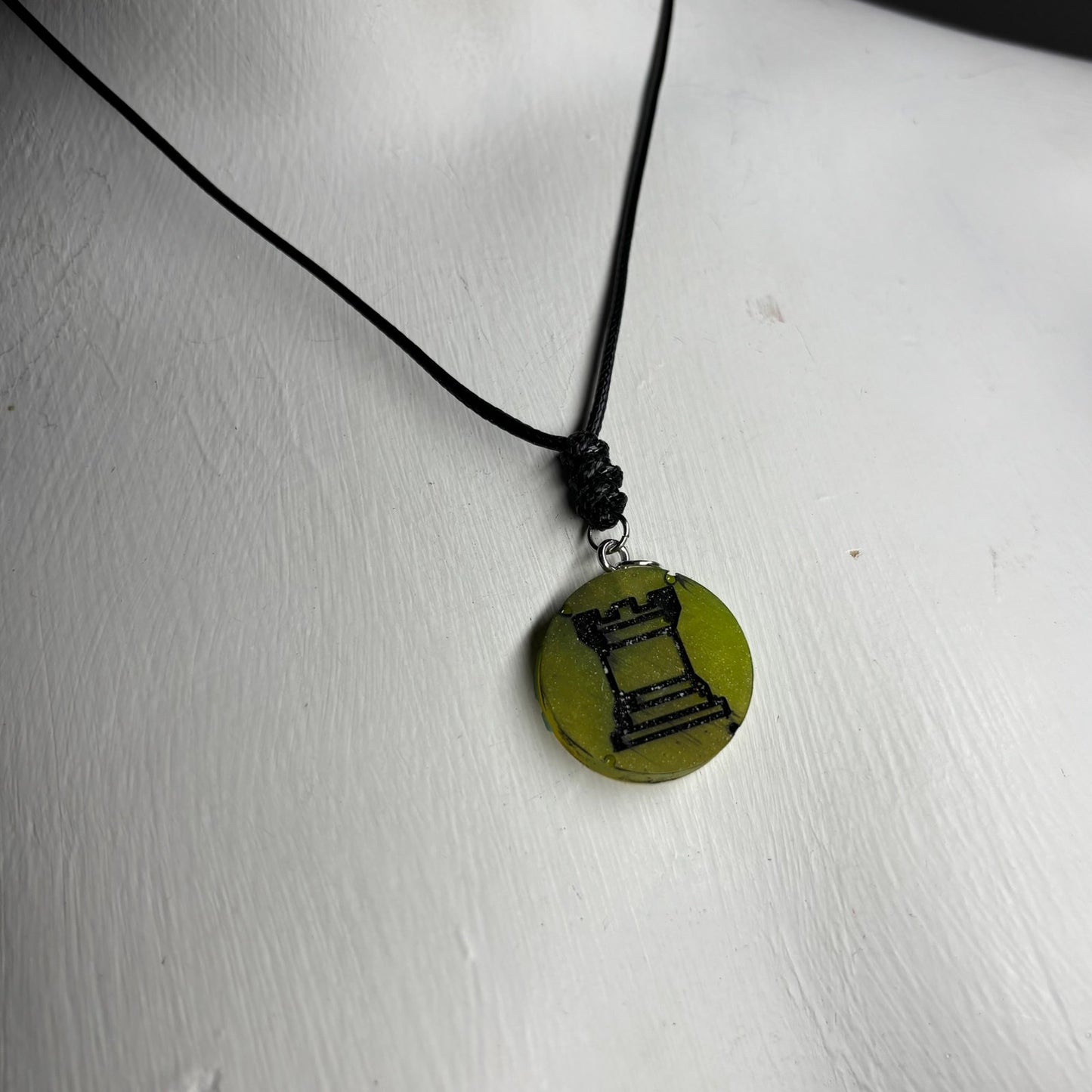 Dark Green Rook - Handmade Resin Chess Necklace