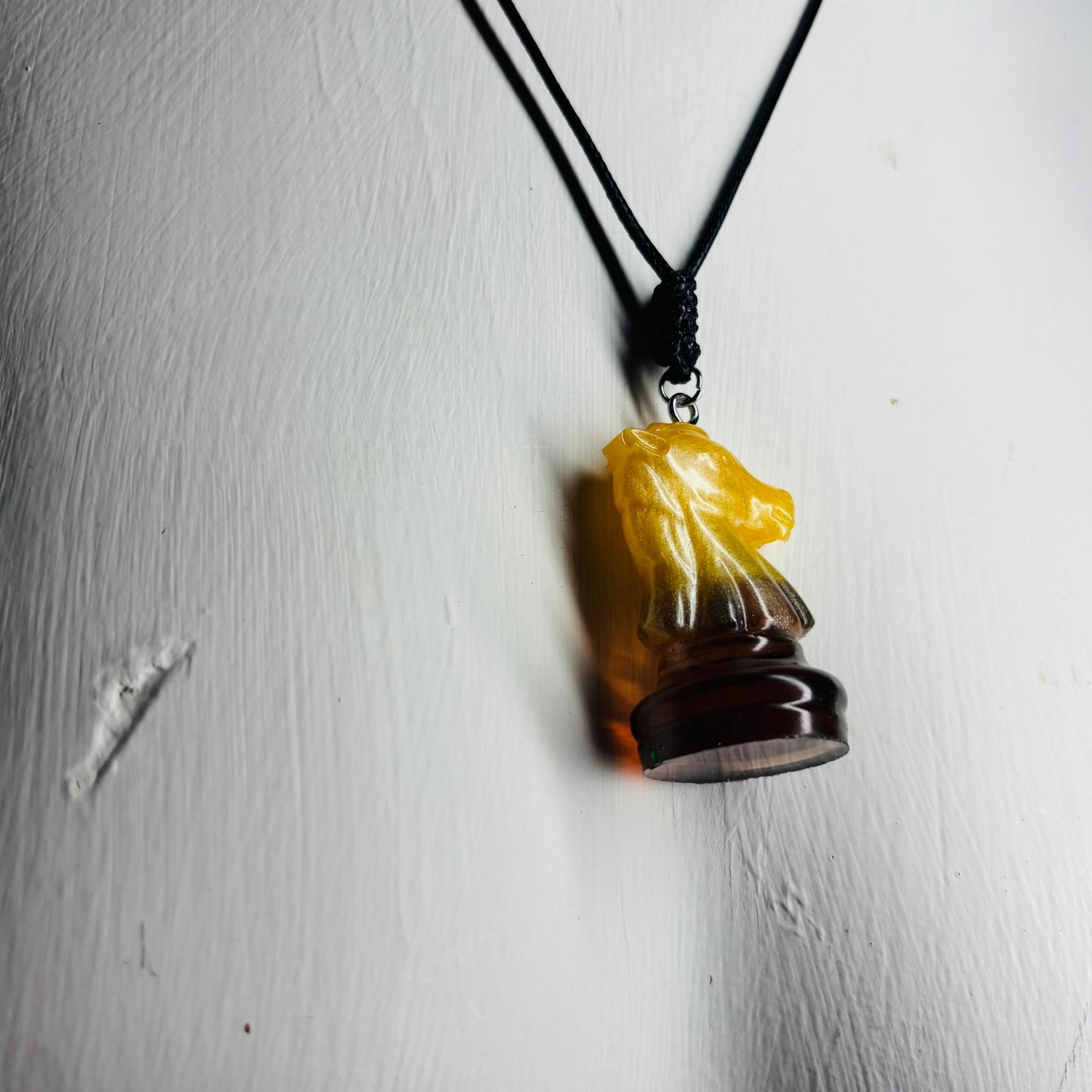 Coffee Cream Knight - Handmade Resin Chess Necklace