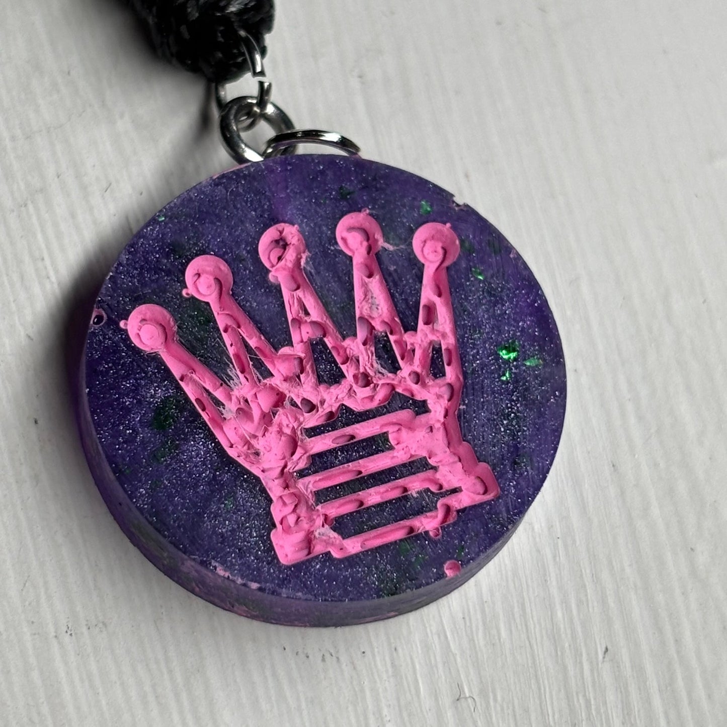 Purple Pink Crystal Queen - Handmade Resin Chess Necklace