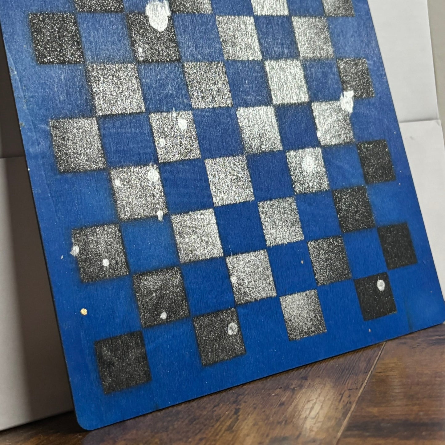 Blue & Chrome Black - Painted Thin Wooden Chess Board