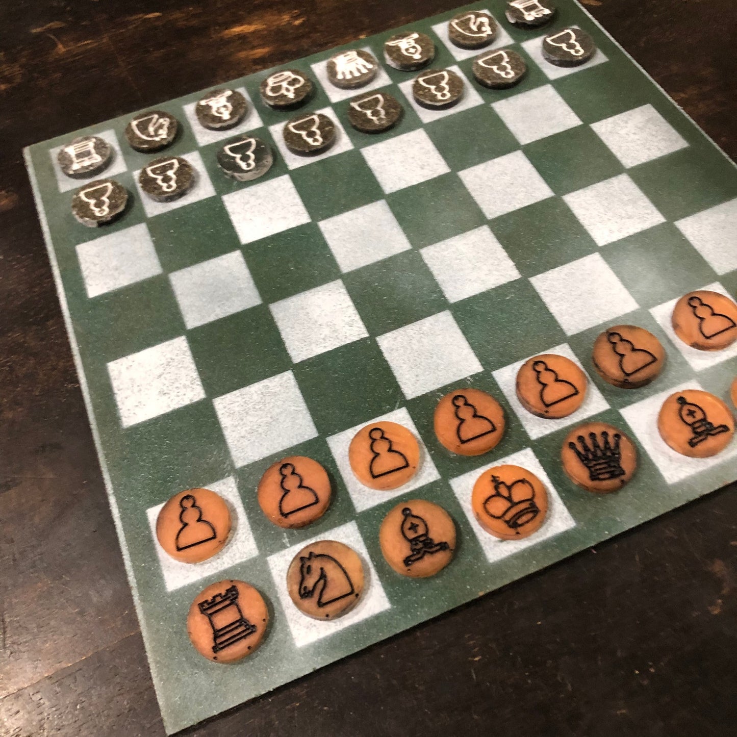 Dark Green & White - Painted Chess Set