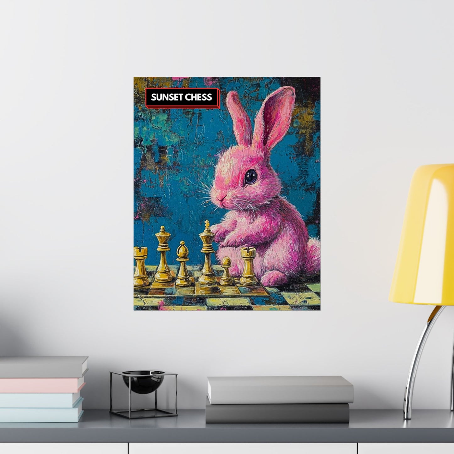 Pink Rabbit Plays Chess - Matte Vertical Poster 16"x20"