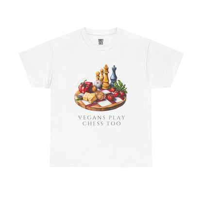 Vegan Chess - White Tee - Unisex Heavy Cotton Tee