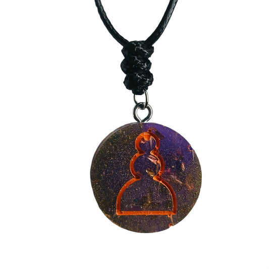 Purple/Orange Pawn - Handmade Resin Chess Necklace