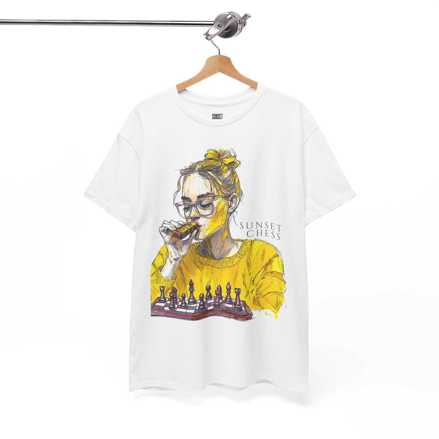 Yellow Woman Playing Chess - Unisex Heavy Cotton Tee