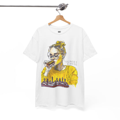 Yellow Woman Playing Chess - Unisex Heavy Cotton Tee