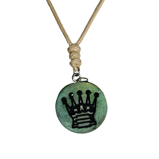 Cream Green Queen - Handmade Resin Chess Necklace