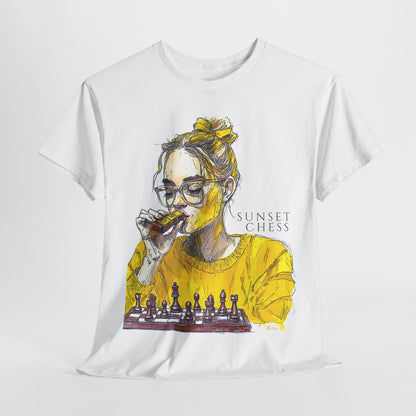 Yellow Woman Playing Chess - Unisex Heavy Cotton Tee