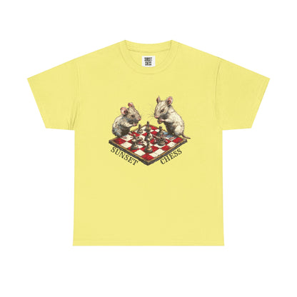 Rats Playing Chess - Lime Yellow Tee - Unisex Heavy Cotton Tee