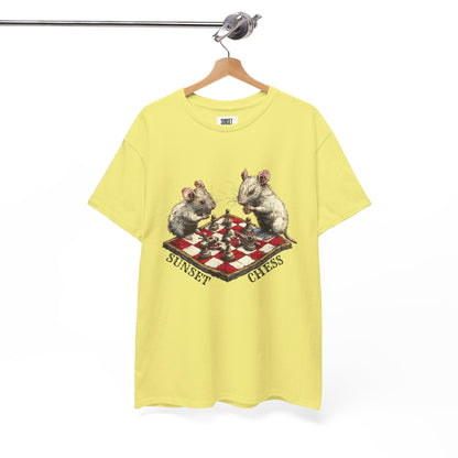 Rats Playing Chess - Lime Yellow Tee - Unisex Heavy Cotton Tee