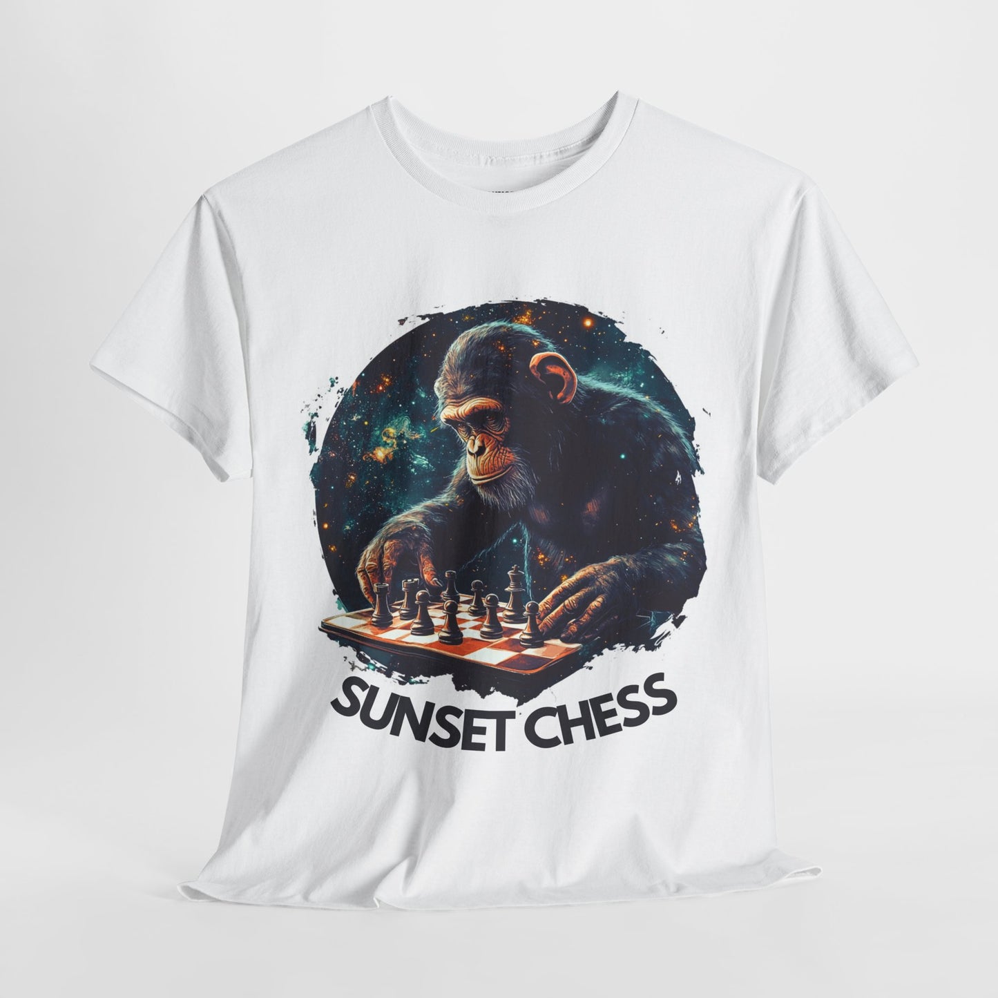 Monkey Playing Chess - Unisex Heavy Cotton  Tee